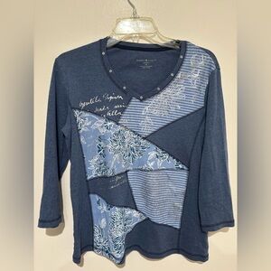 Karen Scott Women's Navy Floral Patchwork Top